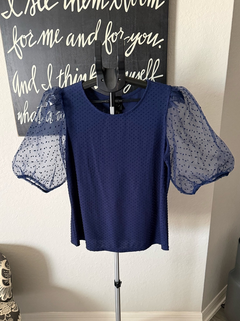 W5 Navy Puff SleeveSwiss Dot Top NWT